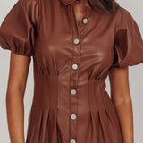 Zurich A-line Puff Sleeve Midi Dress Chocolate