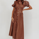 Zurich A-line Puff Sleeve Midi Dress Chocolate