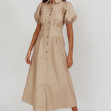 Zurich A-line Puff Sleeve Midi Dress Nude