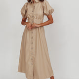 Zurich A-line Puff Sleeve Midi Dress Nude