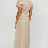 Zurich A-line Puff Sleeve Midi Dress Nude