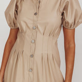 Zurich A-line Puff Sleeve Midi Dress Nude