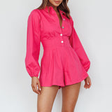 Zurich Pleated Waist Romper Plum