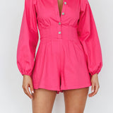 Zurich Pleated Waist Romper Plum