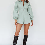 Zurich Pleated Waist Romper Sage