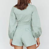 Zurich Pleated Waist Romper Sage