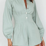 Zurich Pleated Waist Romper Sage