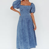 Zurich Puff Sleeve Midi Dress Blue