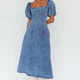 Zurich Puff Sleeve Midi Dress Blue