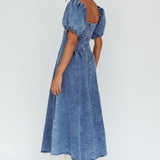 Zurich Puff Sleeve Midi Dress Blue