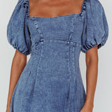 Zurich Puff Sleeve Midi Dress Blue