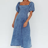 Zurich Puff Sleeve Midi Dress Blue