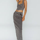 Zurich Halter Crop Top Denim Grey