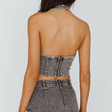 Zurich Halter Crop Top Denim Grey