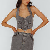 Zurich Halter Crop Top Denim Grey