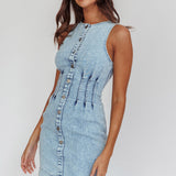 Zurich Sleeveless Mini Dress Light Denim Blue