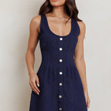 Zurich Sleeveless Denim Mini Dress Dark Blue