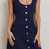 Zurich Sleeveless Denim Mini Dress Dark Blue