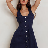 Zurich Sleeveless Denim Mini Dress Dark Blue