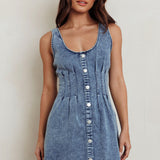 Zurich Sleeveless Denim Mini Dress Washed Blue