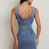 Zurich Sleeveless Denim Mini Dress Washed Blue