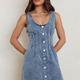 Zurich Sleeveless Denim Mini Dress Washed Blue