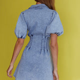 Zurich Pleated Waist Shirt Dress Washed Blue