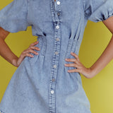 Zurich Pleated Waist Shirt Dress Washed Blue