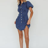 Zurich Pleated Waist Shirt Dress Dark Blue