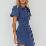 Zurich Pleated Waist Shirt Dress Dark Blue