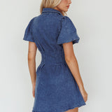 Zurich Pleated Waist Shirt Dress Dark Blue