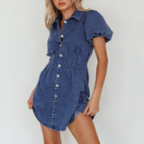 Zurich Pleated Waist Shirt Dress Dark Blue