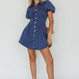 Zurich Pleated Waist Shirt Dress Dark Blue