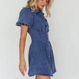 Zurich Pleated Waist Shirt Dress Dark Blue