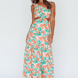Evening Breeze Cut-Out Waist Maxi Dress Floral Orange