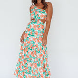 Evening Breeze Cut-Out Waist Maxi Dress Floral Orange