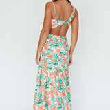 Evening Breeze Cut-Out Waist Maxi Dress Floral Orange