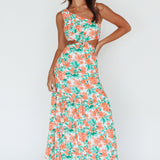 Evening Breeze Cut-Out Waist Maxi Dress Floral Orange