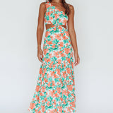 Evening Breeze Cut-Out Waist Maxi Dress Floral Orange