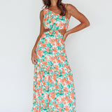 Evening Breeze Cut-Out Waist Maxi Dress Floral Orange