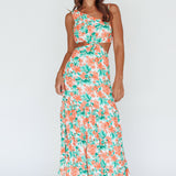 Evening Breeze Cut-Out Waist Maxi Dress Floral Orange