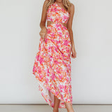 Evening Breeze Cut-Out Waist Maxi Dress Floral Pink