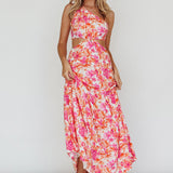 Evening Breeze Cut-Out Waist Maxi Dress Floral Pink