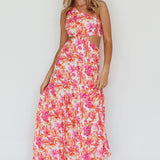 Evening Breeze Cut-Out Waist Maxi Dress Floral Pink