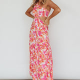 Evening Breeze Cut-Out Waist Maxi Dress Floral Pink