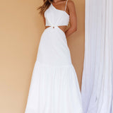 Evening Breeze Cut-Out Waist Maxi Dress White