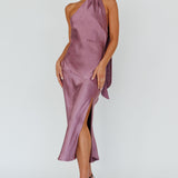 Italian Summer Tie Neck Midi Dress Grape