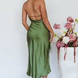 Italian Summer Tie Neck Midi Dress Olive