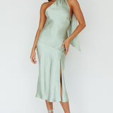 Italian Summer Tie Neck Midi Dress Sage