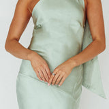 Italian Summer Tie Neck Midi Dress Sage